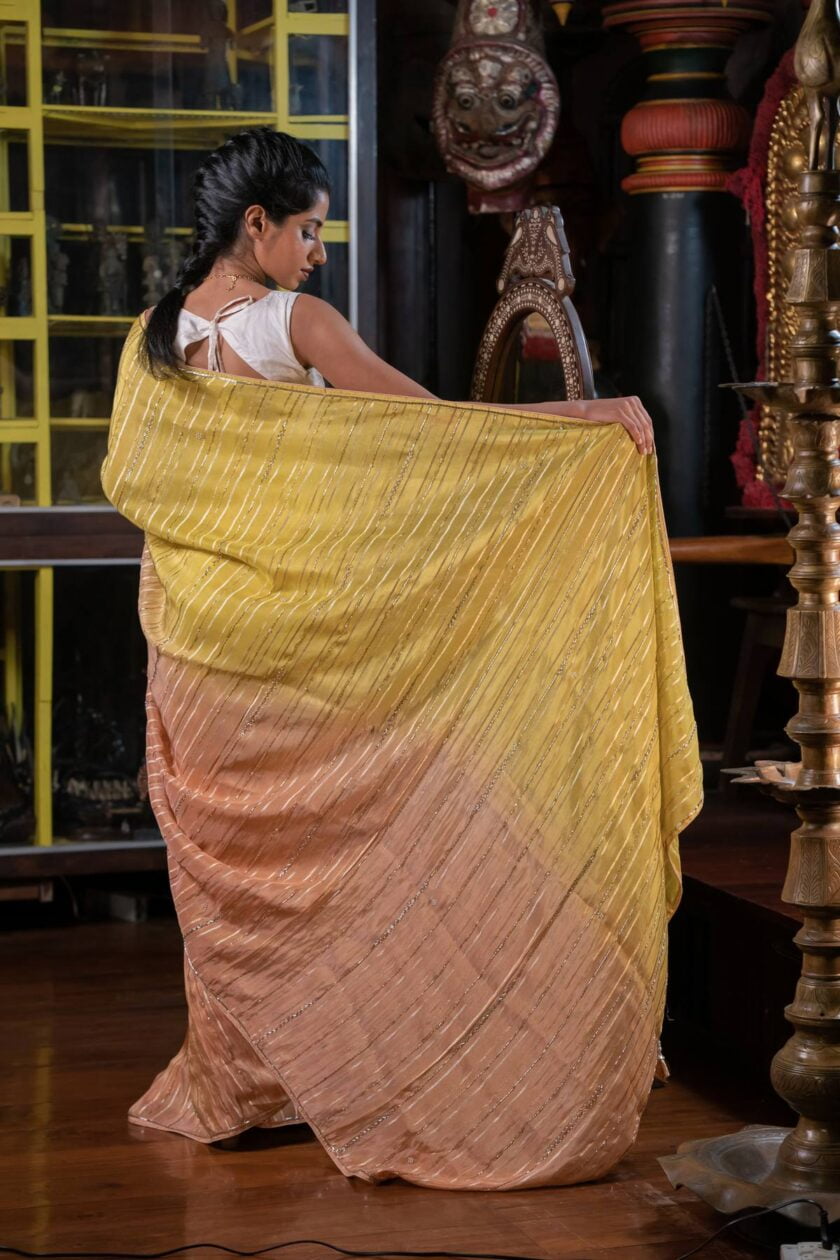 Organza silk crepe saree with intricate beadwork - Image 5