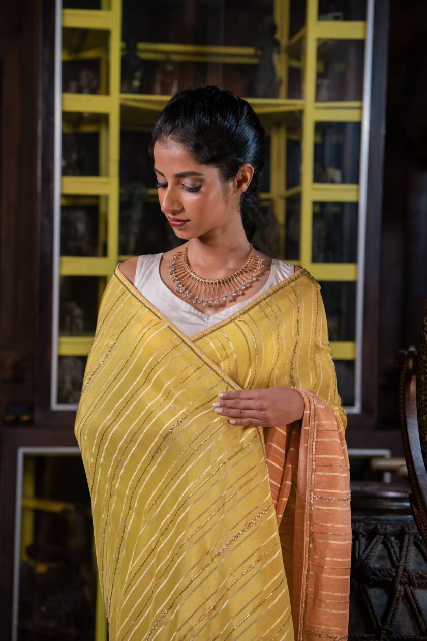 Organza silk crepe saree with intricate beadwork - Image 3
