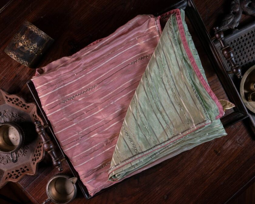 Organza silk crepe saree with intricate beadwork - Image 6