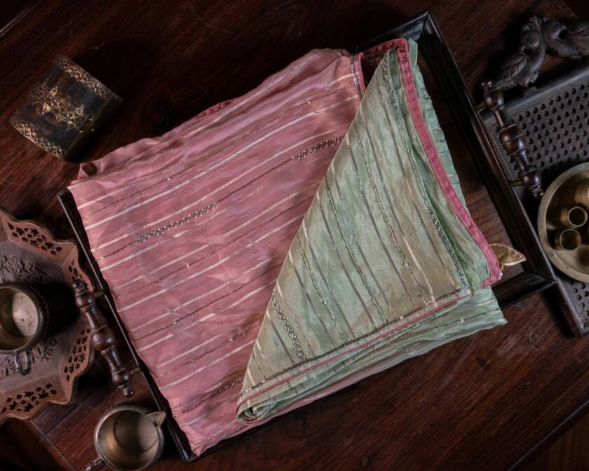 Organza silk crepe saree with intricate beadwork - Image 8