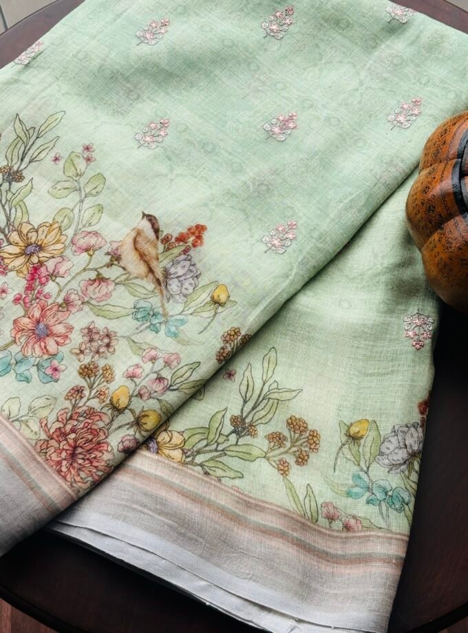 pistah linen saree