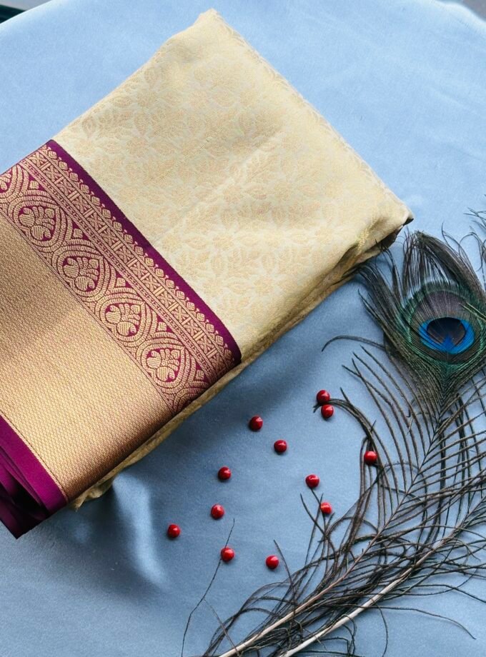 creame and wine kanchipuram saree
