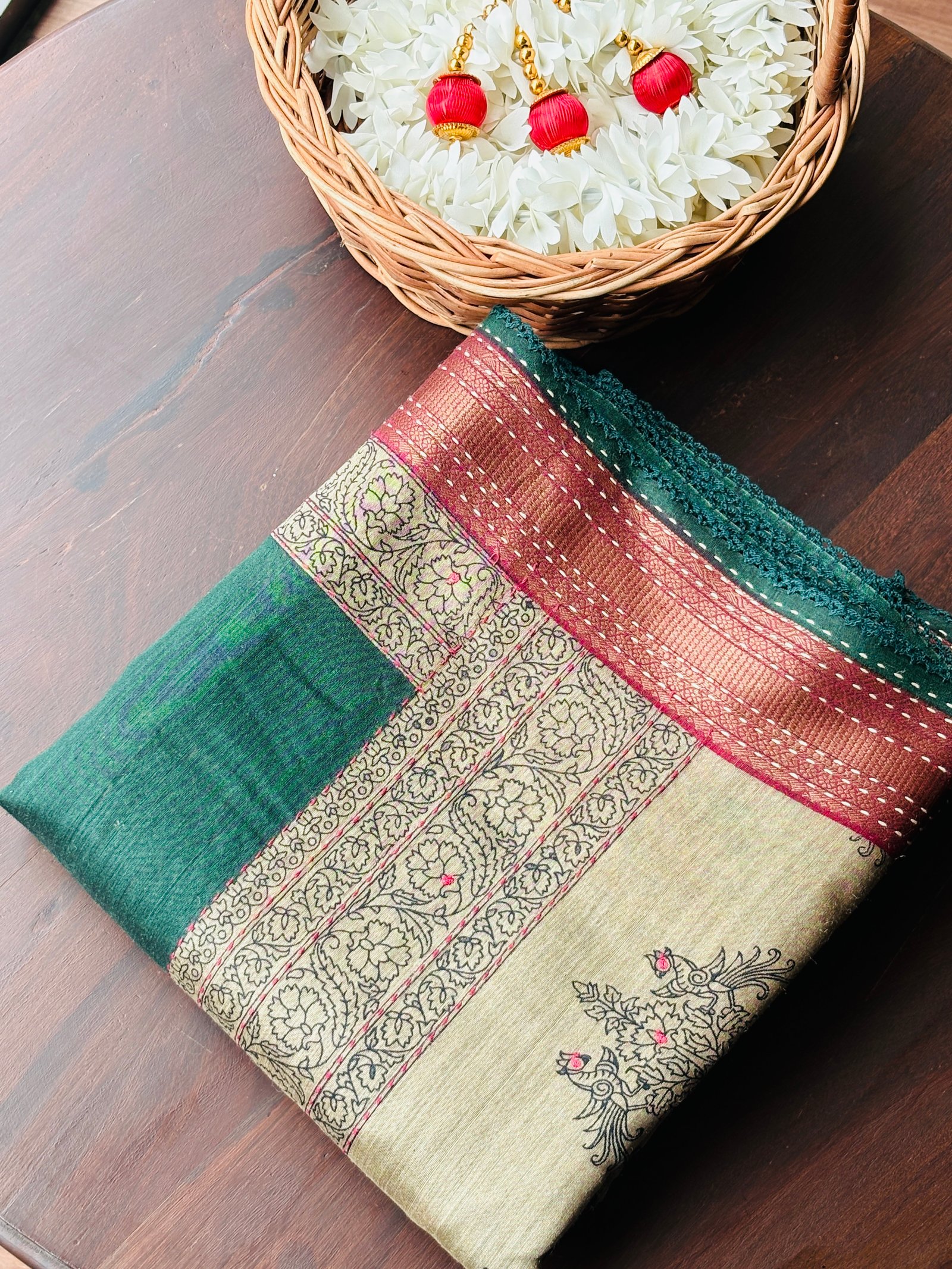 green matt tussar chanderi