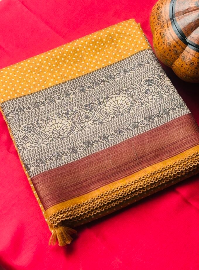Mustard yellow matt tussar chanderi