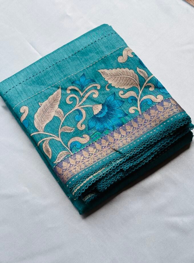 peacock teal matt tussar chanderi