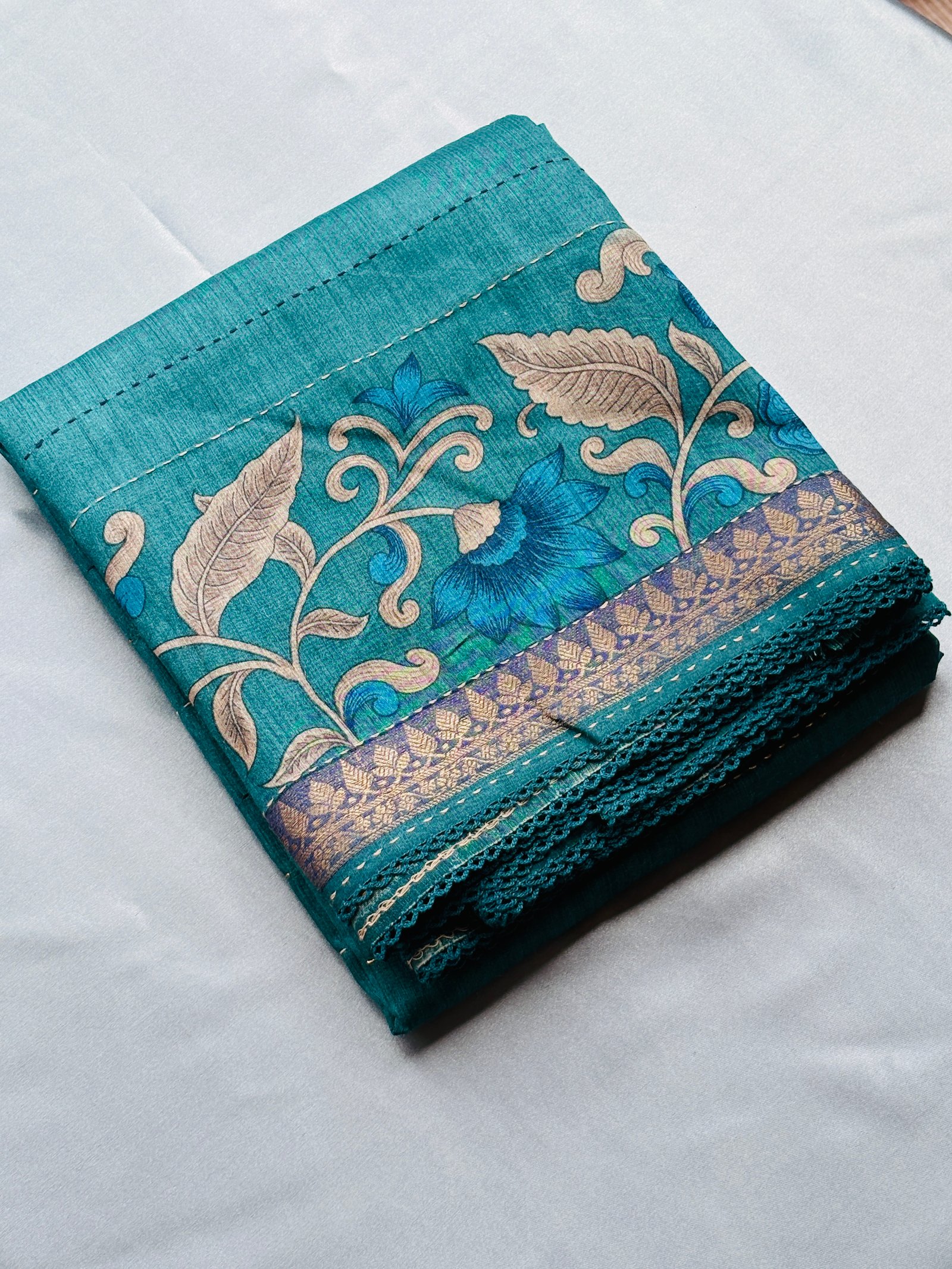 peacock teal matt tussar chanderi